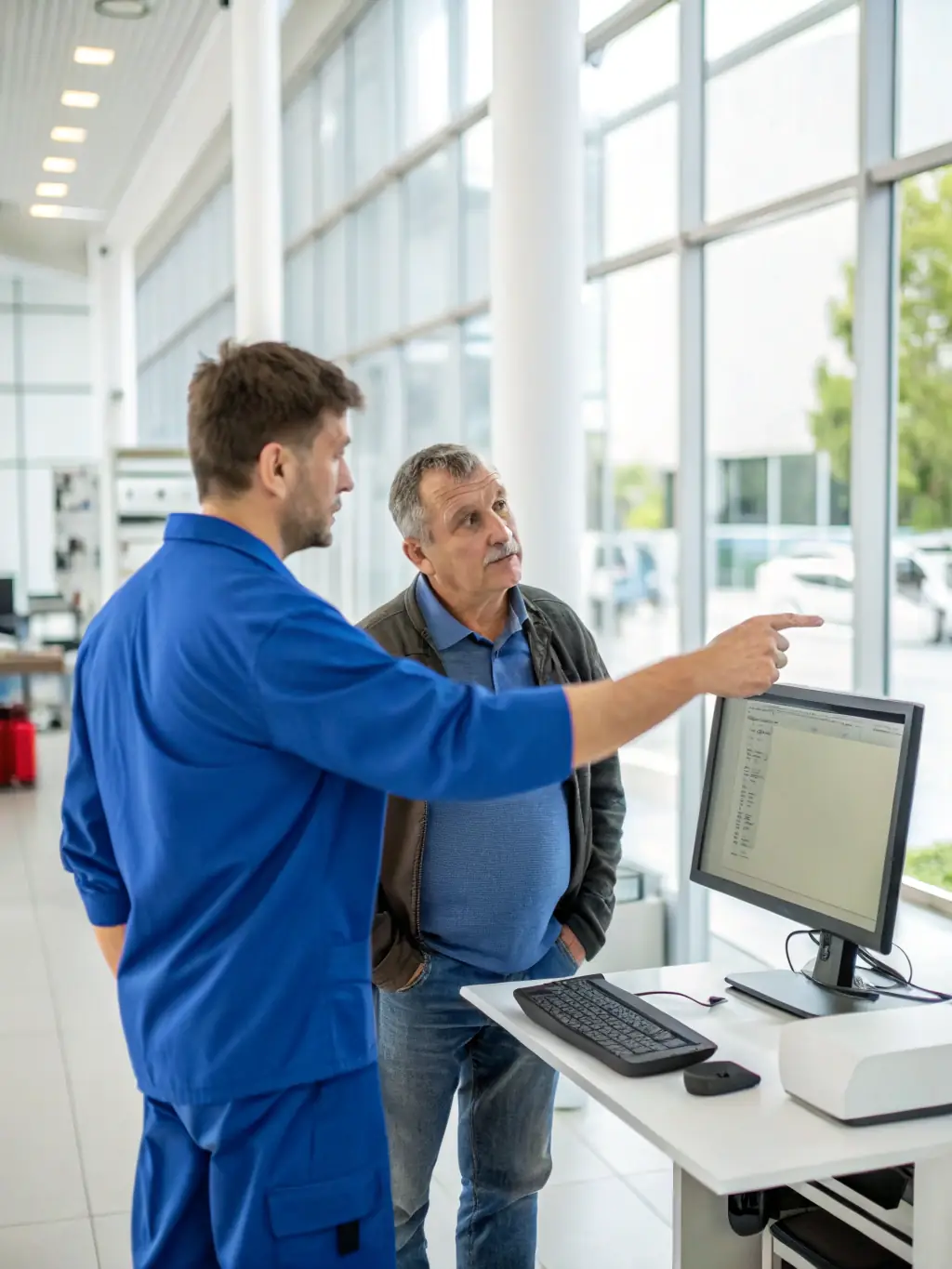 An image of a technician assisting a client over a computer, representing Pinnacle IT's IT support services.