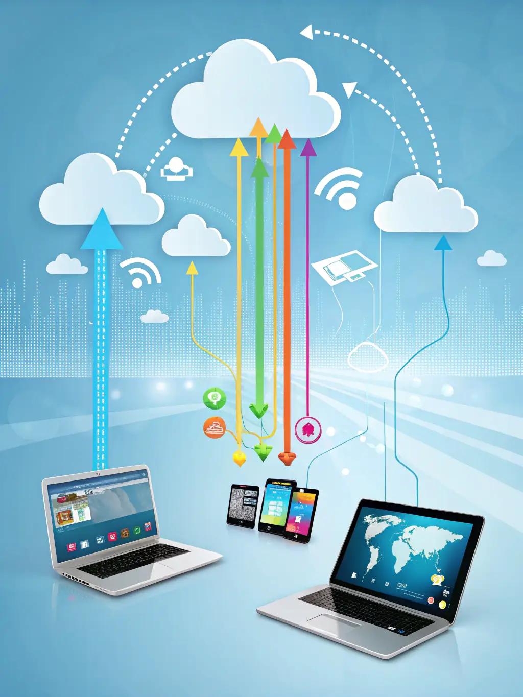 An image of cloud icons connected to various devices, symbolizing Pinnacle IT's cloud connectivity solutions.