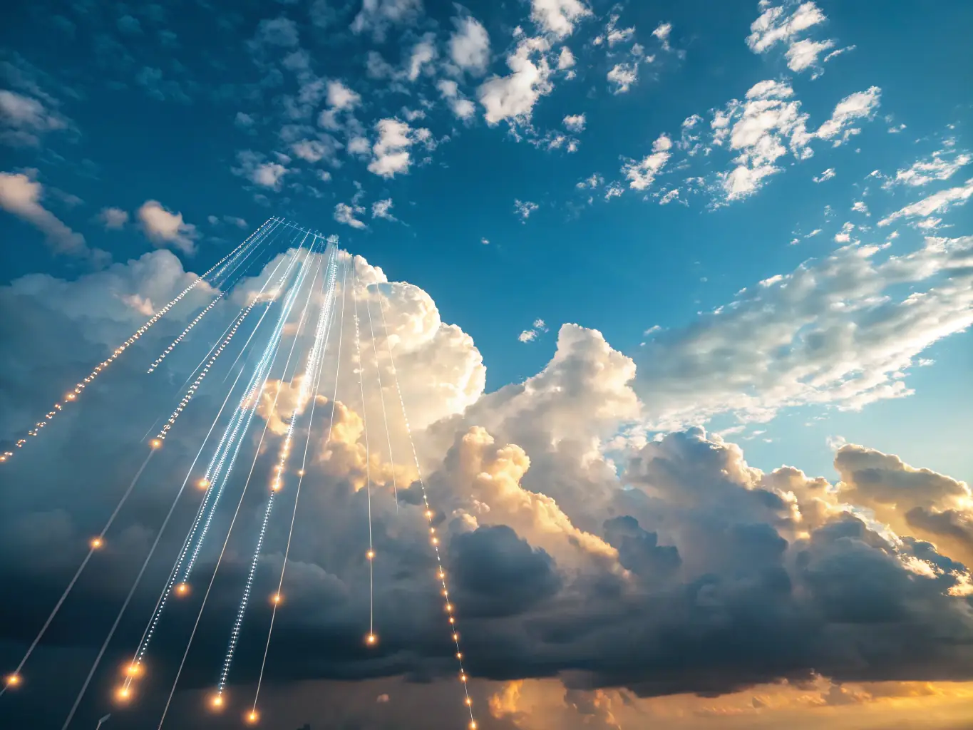 A visual representation of data flowing into a cloud, illustrating Pinnacle IT's cloud solutions and their benefits for businesses.